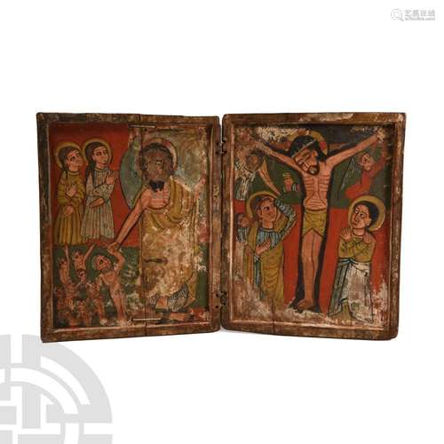 Late Medieval Ethiopian Wooden Diptych Depicting the Crucifi...