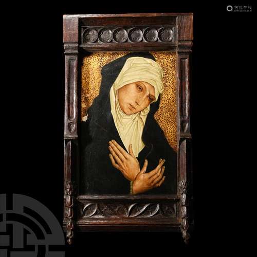 Medieval Oil Painting of Sorrowful Virgin