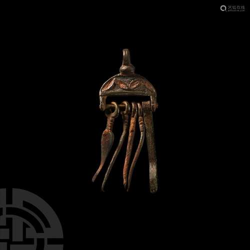 Romano-British Bronze Chatelaine Hanger with Toilet Implemen...