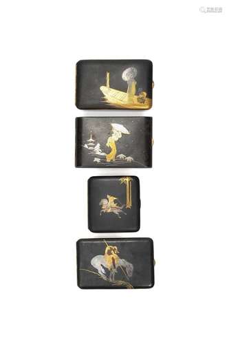 FOUR JAPANESE DAMASCENE CIGARETTE CASES TAISHO OR SHOWA, 20T...