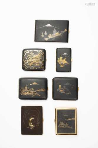 A COLLECTION OF SEVEN JAPANESE DAMASCENE CIGARETTE CASES TAI...