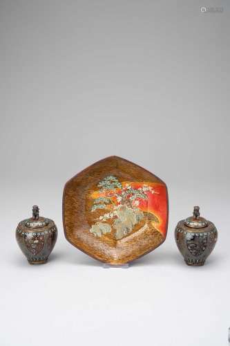 TWO JAPANESE CLOISONNE ENAMEL BOXES AND COVERS MEIJI AND LAT...