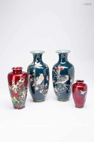 A SMALL COLLECTION OF JAPANESE CLOISONNE VASES MEIJI OR LATE...