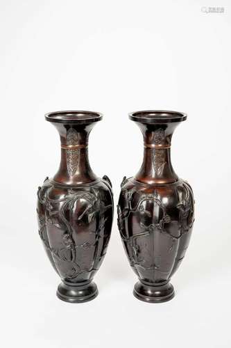 A PAIR OF JAPANESE BRONZE VASES BY MURAKAMI MEIJI ERA, 19TH/...