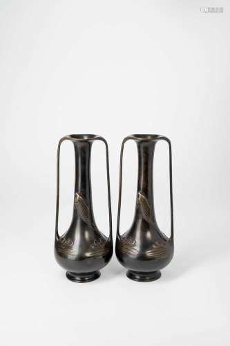A PAIR OF JAPANESE BRONZE VASES MEIJI OR LATER, 19TH OR 20TH...
