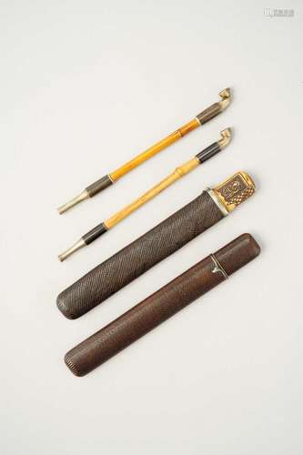 TWO JAPANESE KISERUZUTSU (PIPE CASES), AND TWO KISERU (PIPES...