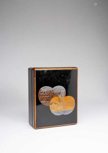 A JAPANESE GOLD AND BLACK LACQUER BOX, COVER AND INNER TRAY ...