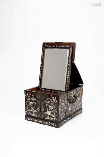 A KOREAN HARDWOOD AND MOTHER OF PEARL INLAID TRAVELLING CHES...