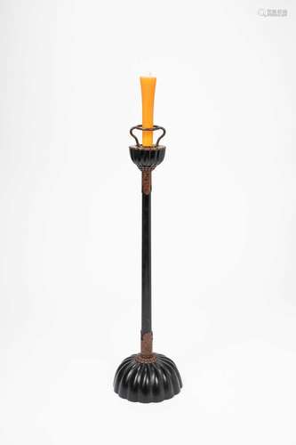 A TALL JAPANESE BLACK LACQUER SHOKUDAI (CANDLESTICK) MEIJI E...