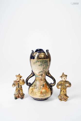 A JAPANESE SATSUMA VASE AND TWO FIGURES MEIJI OR LATER, 19TH...