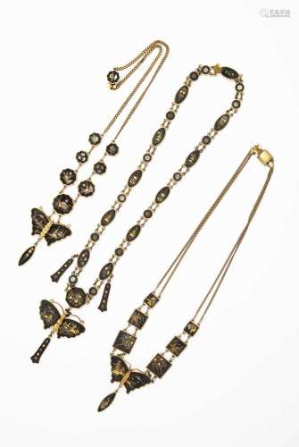 THREE JAPANESE DAMASCENE NECKLACES MEIJI OR LATER, 20TH CENT...