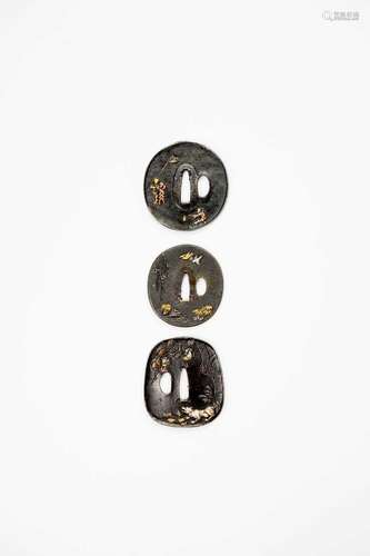 THREE JAPANESE BRONZE TSUBA (SWORD GUARDS) MEIJI ERA, 19TH/2...