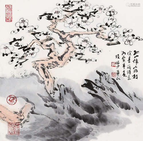 陸儼少 梅花 設色紙本-鏡心