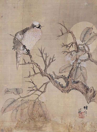 任伯年 花鳥 設色絹本-掛軸