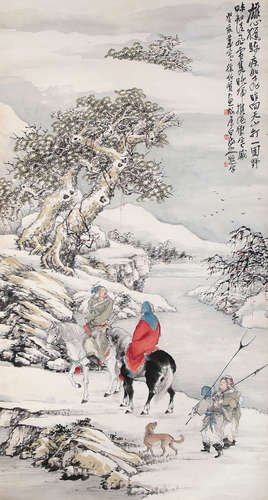 徐  林 雪獵圖（王震題） 設色紙本-掛軸