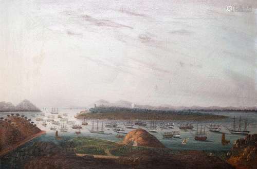 CHINESE SCHOOL, OIL ON CANVASC.1830Depicting Whampoa Reach s...