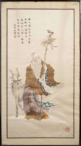 A CHINESE EMBROIDERY ON SILK LATE QING DYNASTYDepicting Shou...