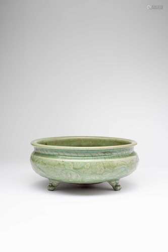 A CHINESE LONGQUAN CELADON TRIPOD INCENSE BURNERMING DYNASTY...