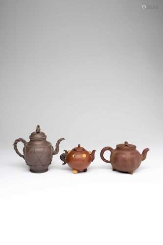 THREE CHINESE YIXING TEAPOTS AND COVERS18TH AND 19TH CENTURY...