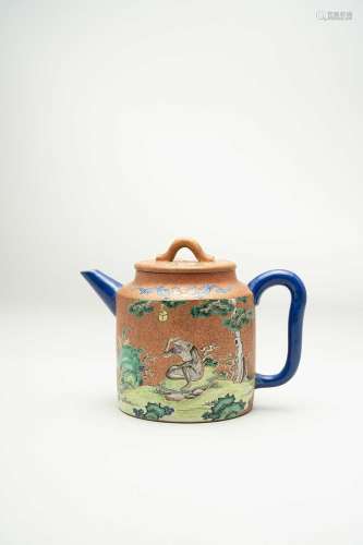 A CHINESE CYLINDRICAL YIXING TEAPOT AND COVER19TH CENTURYBri...