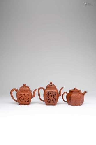 THREE CHINESE YIXING TEAPOTS AND COVERS1ST HALF 18TH CENTURY...
