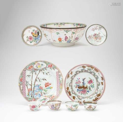A GROUP OF NINE CHINESE FAMILLE ROSE ITEMS18TH CENTURYCompri...