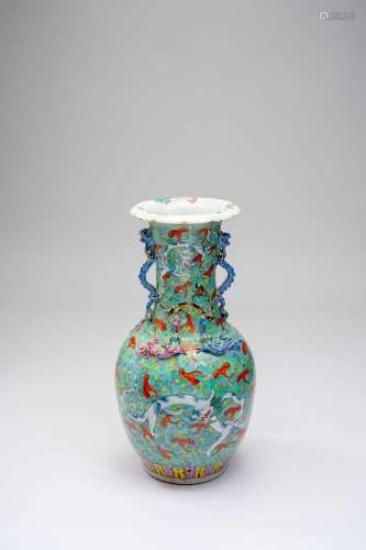 A CHINESE FAMILLE ROSE TURQUOISE-GROUND VASE19TH CENTURYDeco...