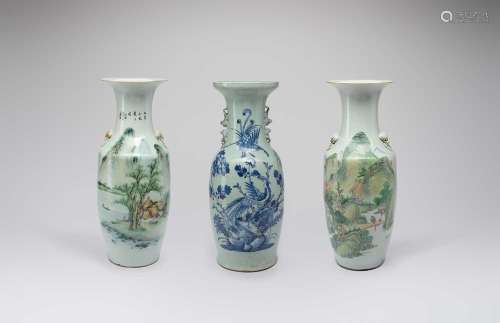 THREE LARGE CHINESE VASESLATE QING DYNASTYTwo painted in pol...
