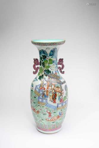 A LARGE CHINESE FAMILLE ROSE \'LANDSCAPE\' VASE19TH CENTURYB...