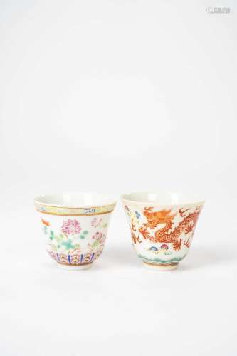 TWO CHINESE WINE CUPSPROBABLY REPUBLIC PERIODOne decorated w...