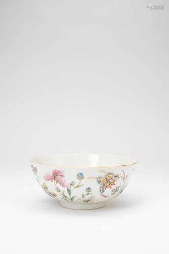 A CHINESE FAMILLE ROSE BUTTERFIES BOWLSIX CHARACTER DAOGUANG...