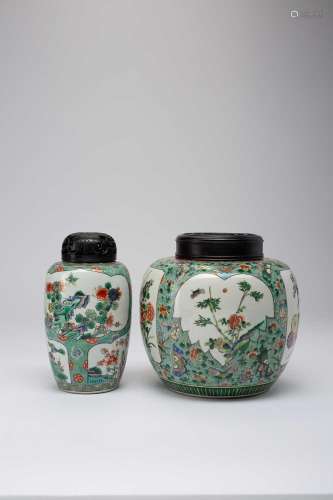 TWO CHINESE FAMILLE VERTE VASESLATE QING DYNASTYPainted with...