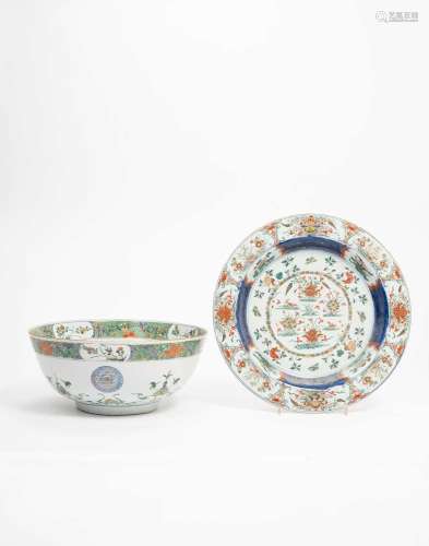 A LARGE CHINESE FAMILLE VERTE BOWL AND A DISHKANGXI 1662-172...