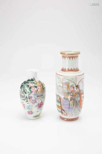 TWO CHINESE FAMILLE ROSE VASES20TH CENTURYBoth painted with ...
