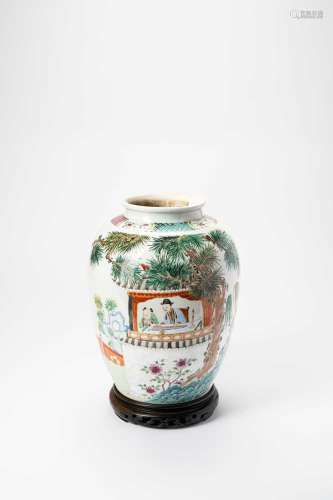 A CHINESE FAMILLE ROSE OVOID VASE 18TH CENTURYDecorated with...