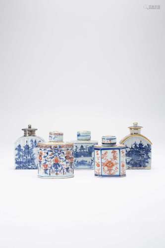 FIVE CHINESE TEA CANISTERS18TH CENTURYTwo painted in the Ima...