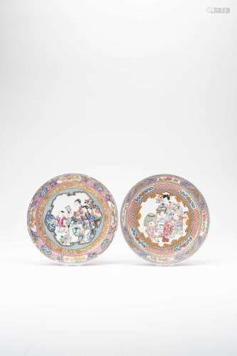 TWO SIMILAR SAMSON FAMILLE ROSE RUBY-BACKED SAUCER DISHES19T...