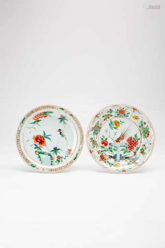 TWO CHINESE FAMILLE VERTE DISHES18TH CENTURYOne painted with...