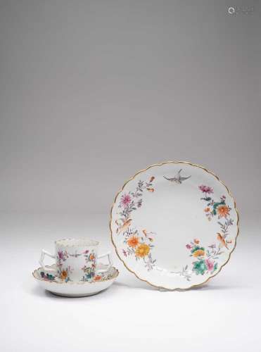 A CHINESE FAMILLE ROSE TRIO18TH CENTURYComprising: a two-han...