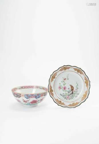 A CHINESE FAMILLE ROSE PLATE AND A BOWL18TH CENTURYThe plate...