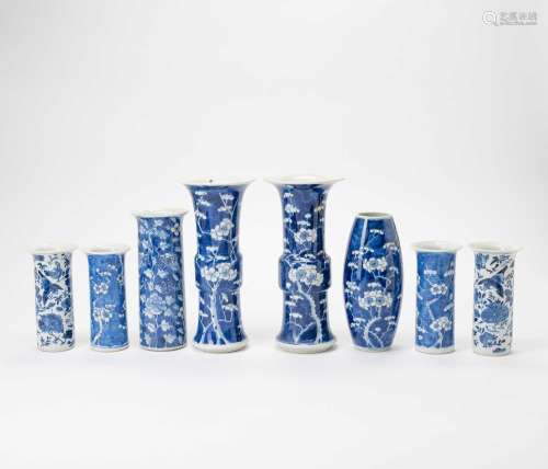 EIGHT CHINESE BLUE AND WHITE VASESLATE QING DYNASTYSix decor...