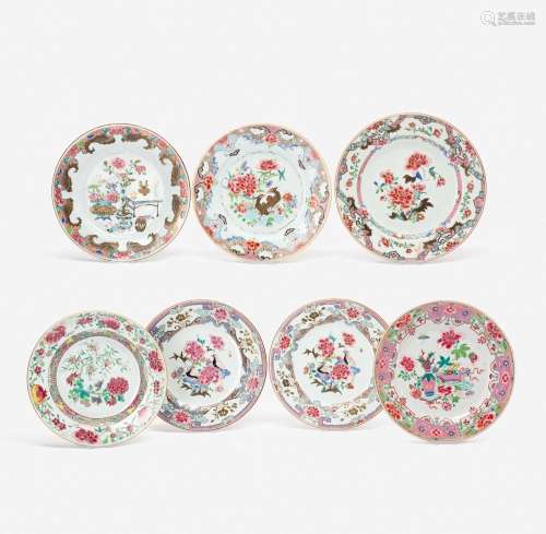 SEVEN CHINESE FAMILLE ROSE PLATESMID 18TH CENTURYVariously d...