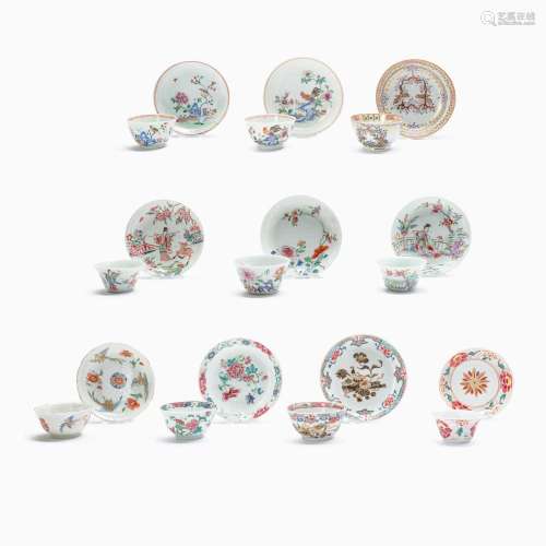 TEN CHINESE TEABOWLS AND SAUCERS18TH CENTURYPainted in polyc...