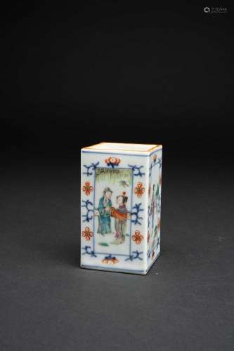 A SMALL CHINESE FAMILLE ROSE SQUARE-SECTION BRUSHPOT, BITONG...