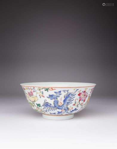 A LARGE CHINESE FAMILLE ROSE \'PHOENIX\' BOWLSIX CHARACTER G...