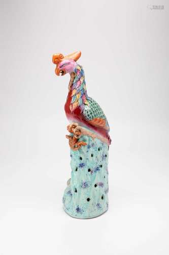 A LARGE CHINESE FAMILLE ROSE MODEL OF A PHOENIX 19TH CENTURY...