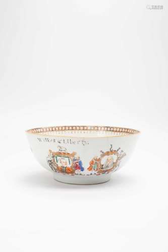 A CHINESE FAMILLE ROSE ‘WILKES AND LIBERTY’ PUNCH BOWL18TH C...