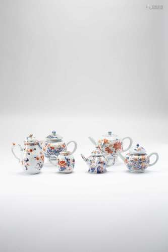 FOUR CHINESE IMARI TEAPOTS AND COVERS18TH CENTURYTogether wi...