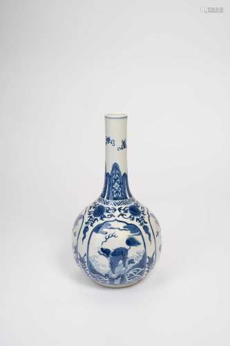 A CHINESE BLUE AND WHITE BOTTLE VASELATE QING DYNASTYPainted...