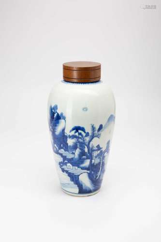A CHINESE BLUE AND WHITE REDUCED VASE KANGXI 1662-1722The ov...